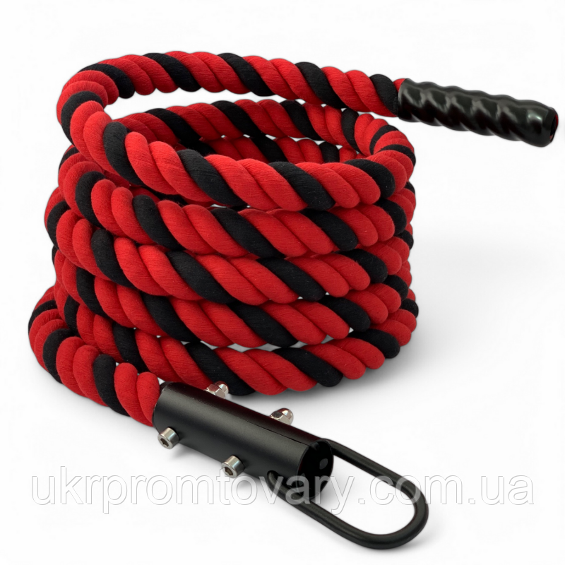Канат для лазіння Sportmax CrossFit х/б 5 м, діаметр 40 мм із кронштейном, червоно-чорний