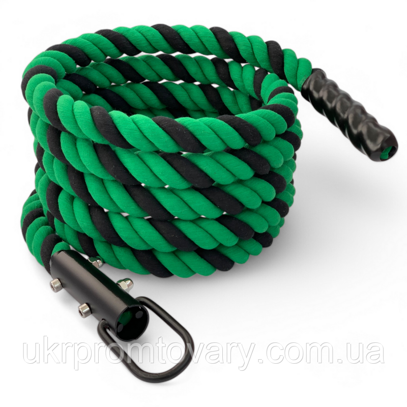 Канат для лазіння Sportmax CrossFit х/б 5 м, діаметр 40 мм із кронштейном, зелений чорний.