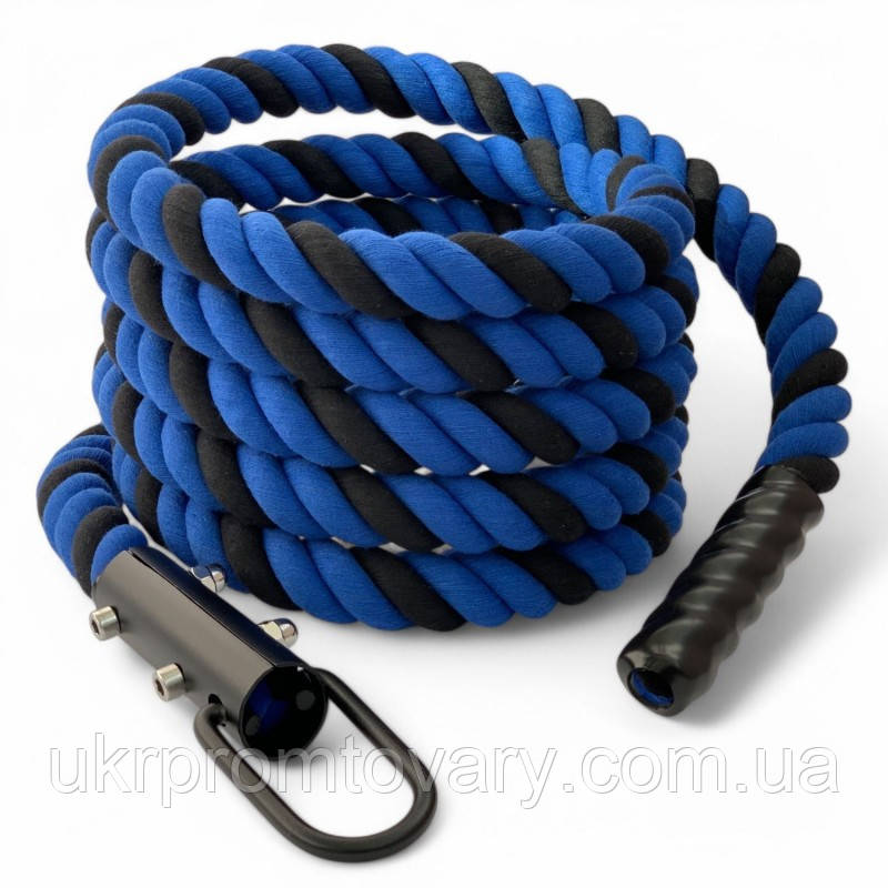 Канат для лазіння Sportmax CrossFit х/б 6 м, діаметр 40 мм із кронштейном, синьо-чорний