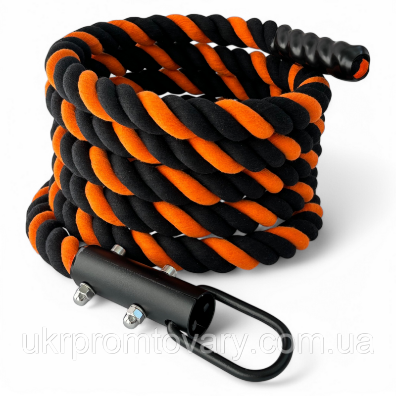 Канат для лазіння Sportmax CrossFit х/б 4 м, діаметр 40 мм із кронштейном, оранжево-чорний