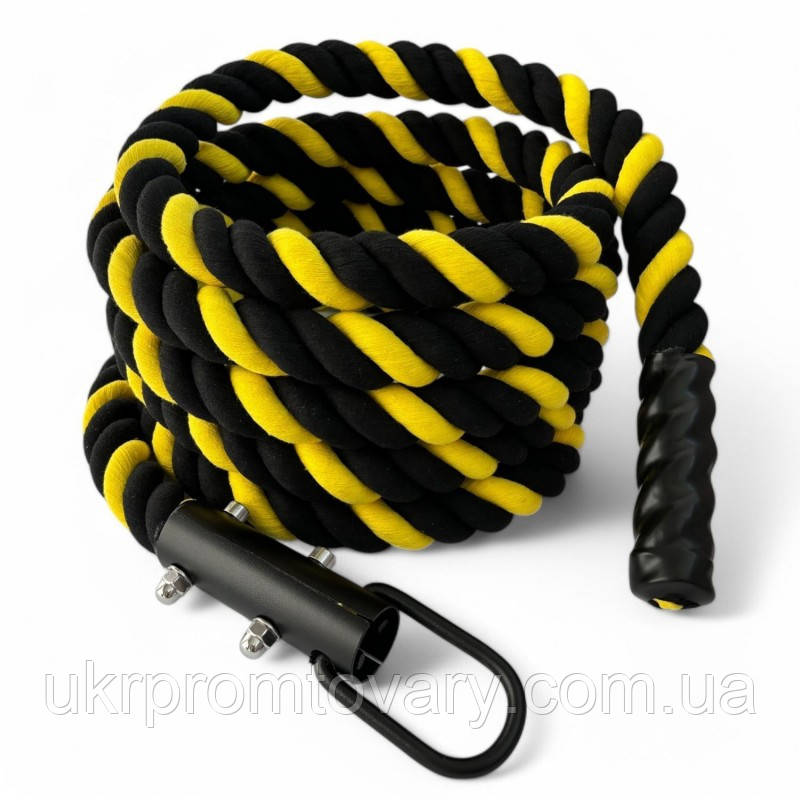 Канат для лазіння Sportmax CrossFit х/б 8 м, діаметр 40 мм із кронштейном, жовто-чорний