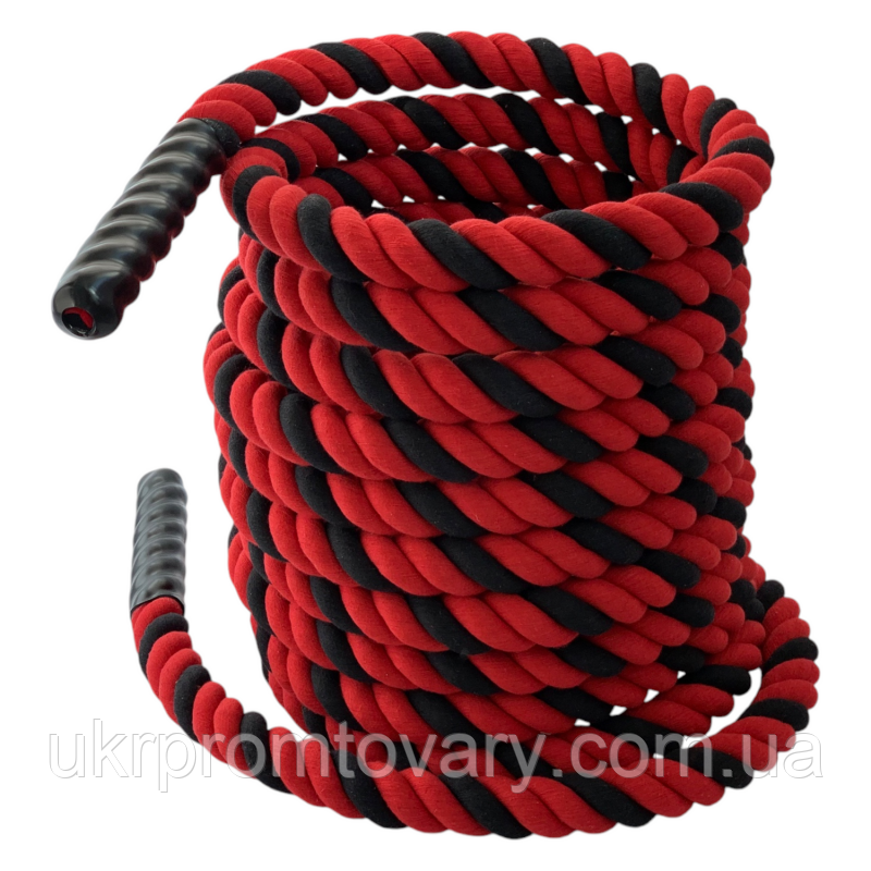 Канат для кросфіту Sportmax 10 м, діаметр 40 мм посилений, червоно-чорний.