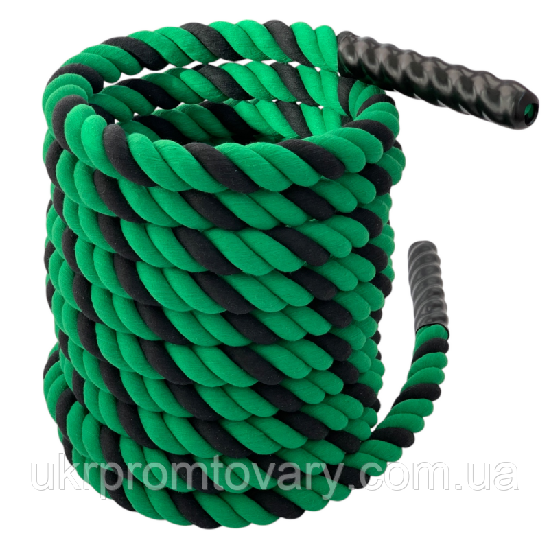 Канат для кросфіту Sportmax 8 м, діаметр 40 мм посилений, зелений-чорний.