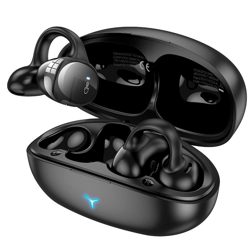 Навушники Hoco EW57 Auspicious clip-on true wireless BT headset  |BT5.3, 70/450mAh, 11h| Black, фото 1