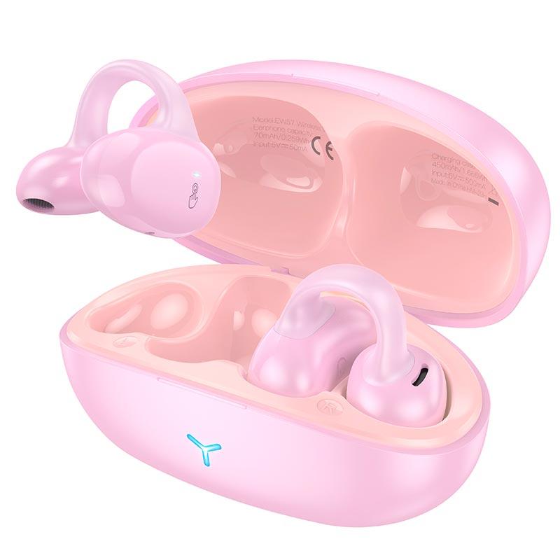 Навушники Hoco EW57 Auspicious clip-on true wireless BT headset |BT5.3, 70/450mAh, 11h| Pink, фото 1