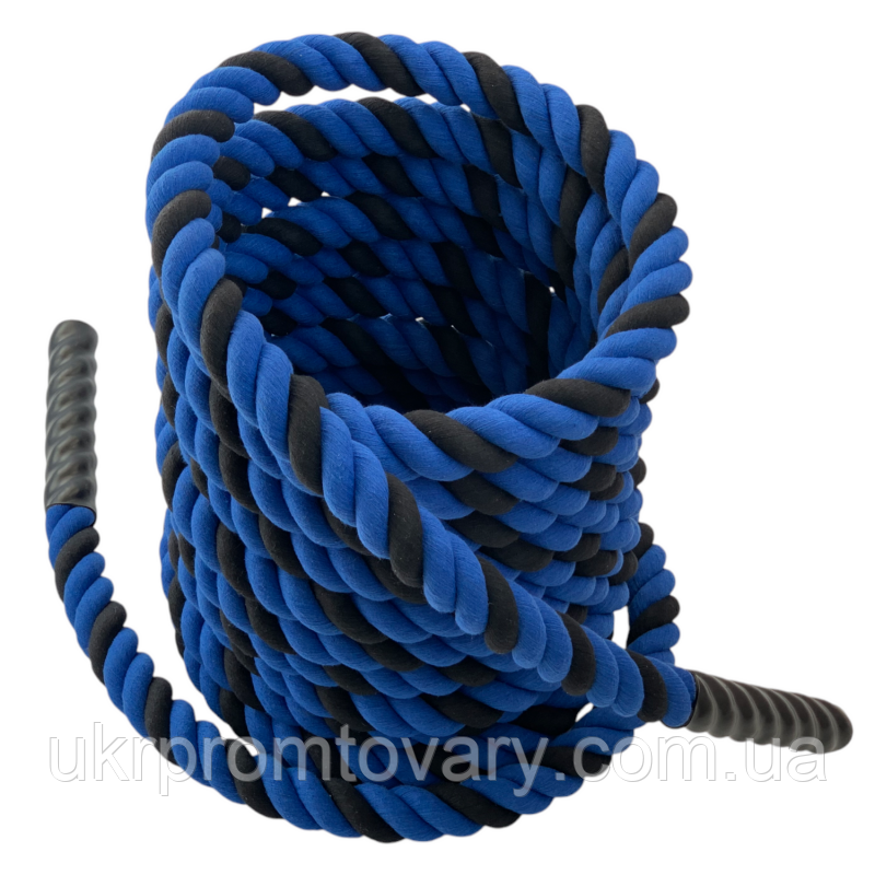 Канат для кросфіту Sportmax 9 м, діаметр 40 мм посилений, синьо-чорний
