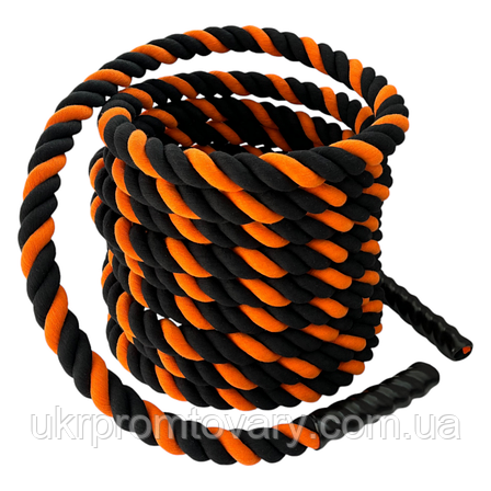 Канат для кросфіту Sportmax 9 м, діаметр 40 мм посилений, оранжево-чорний., фото 1