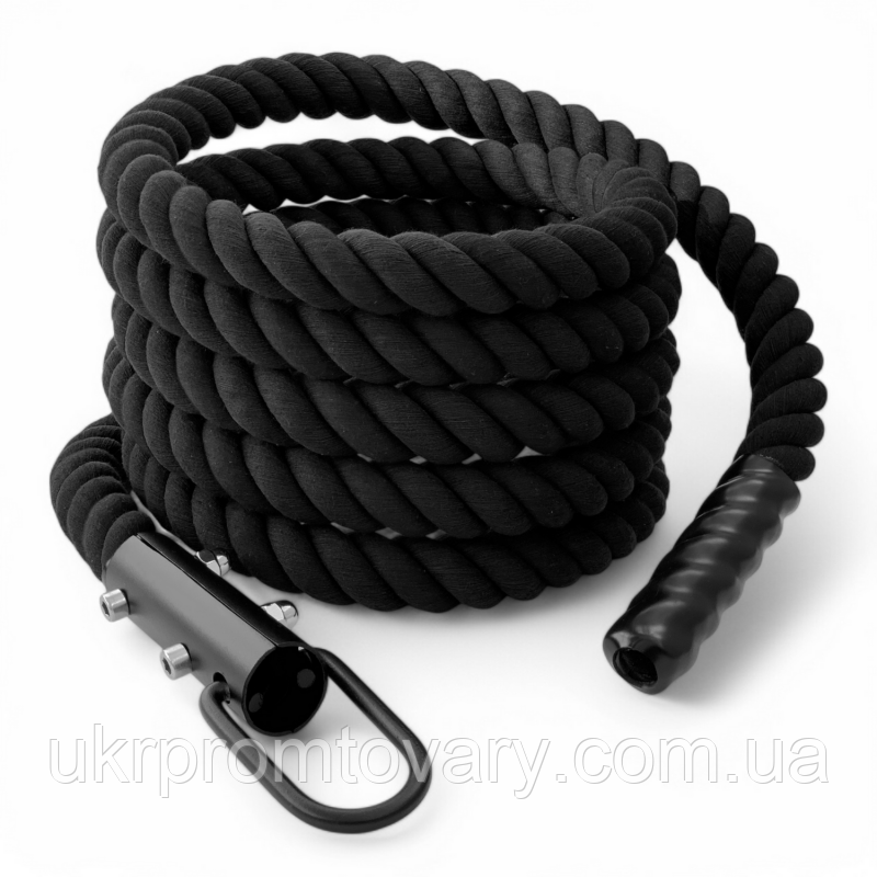 Канат для лазіння Sportmax 6 м, діаметр 45 мм бавовняний із кронштейном чорний.