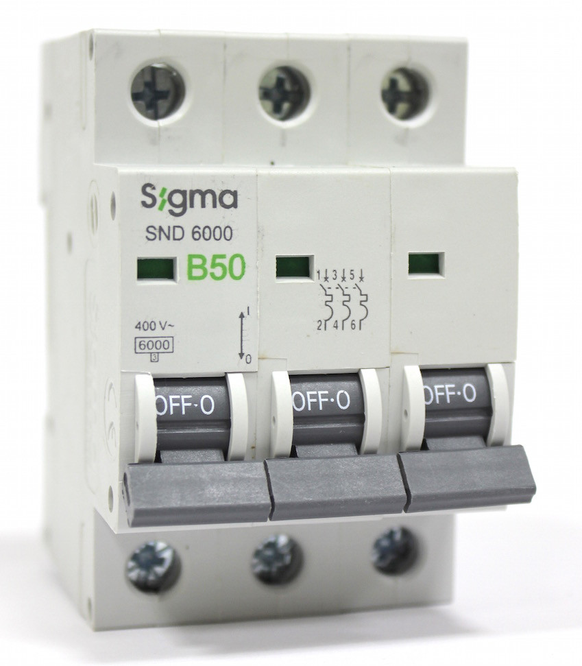 Автоматичний вимикач 50 ампер трифазний трьохполюсний B характеристика