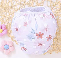 Багаторазові універсальні підгузки-трусики на кнопках для плавання 0-2 роки (Червоні квіти зелене листя)