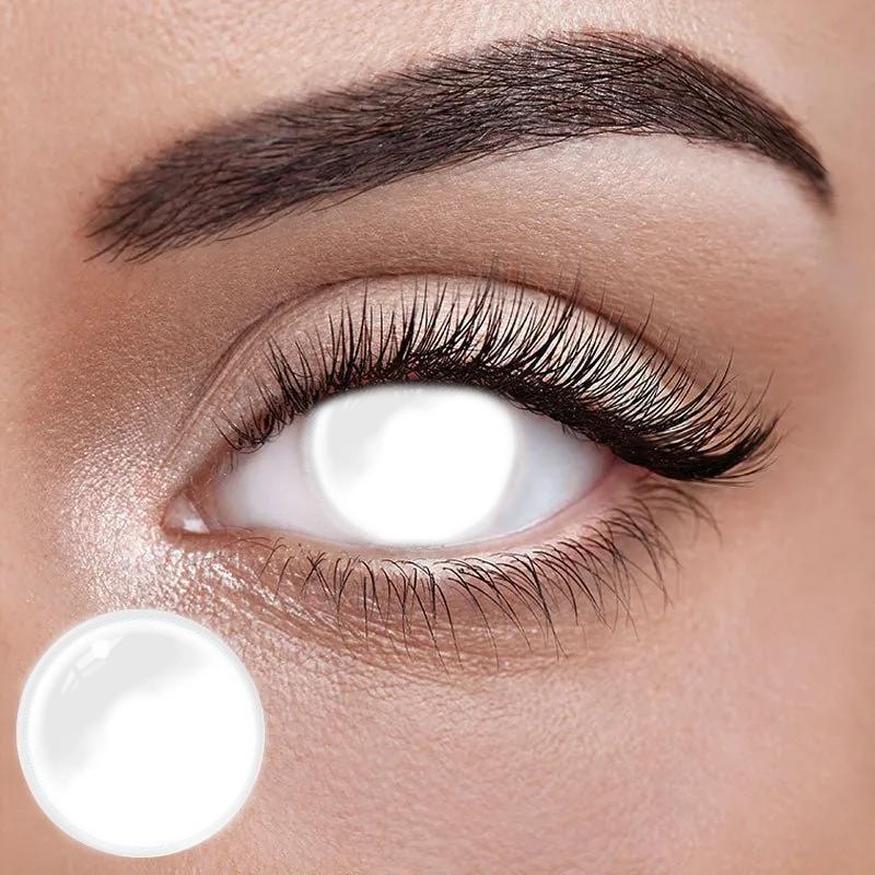 Білі Кольорові Контактні Лінзи Бельмо| Лінзи для краси ( Нульовки ) | Крейзі/Косплей/Хелловін| Для світлих – чорних очей, фото 1