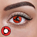 Червоні Кольорові Контактні Лінзи Мангекйо Шарінган | Лінзи для краси | Крейзі/Косплей/Хелловін| Для світлих – чорних очей, фото 2