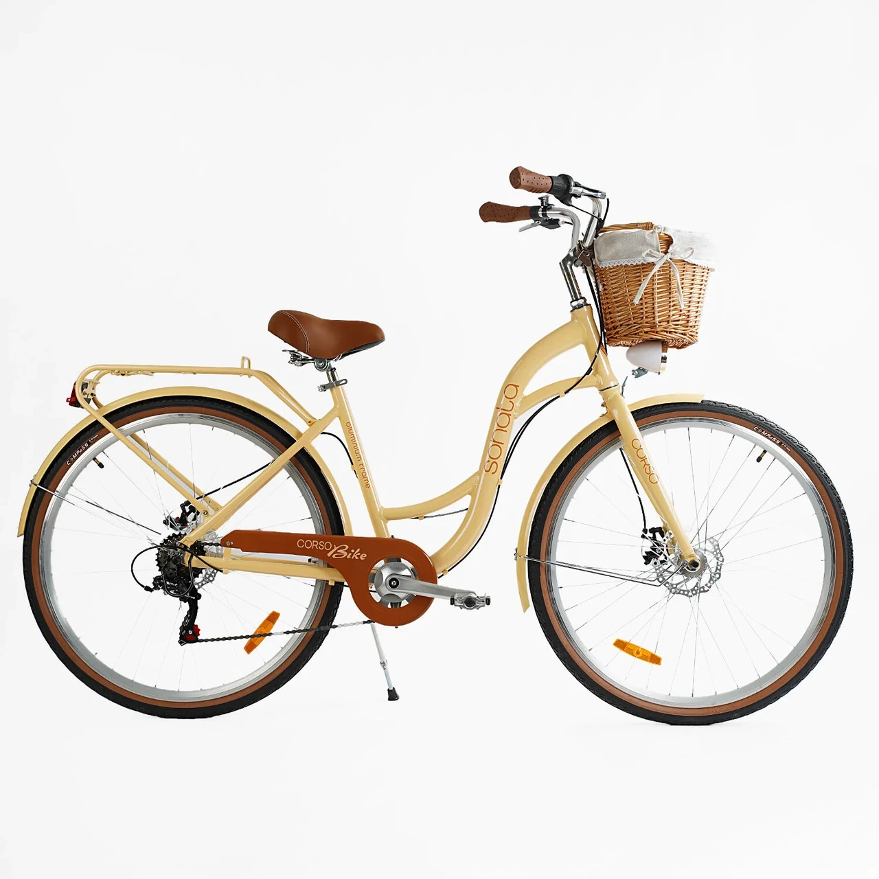 Велосипед міський Corso "Sonata" SN-28410 + КОШИК обладнання Shimano 7 швидкостей, алюмінієва рама 18’’, кошик, фара, фото 1