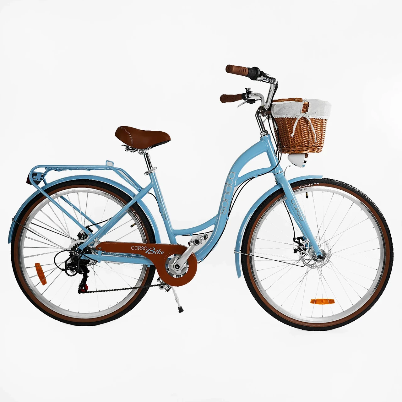 Велосипед міський Corso "Sonata" SN-28516 + КОШИК обладнання Shimano 7 швидкостей, алюмінієва рама 18’’, кошик, фара, фото 1