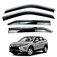 Дефлекторы окон HAWK на Mitsubishi Eclipse Cross 2018+ Ветровики с хром полоскою Хавк на Митсубиси Эклипс Крос