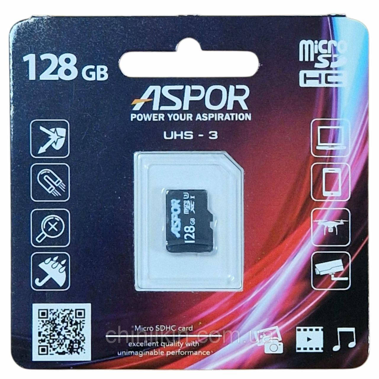 Карта пам`яті Aspor MicroSDHC 128GB UHS-III (Class 10) (тільки карта), фото 1