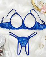 Комплект белья с открытой грудью Соблазн (р.XL, синий)