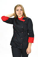 Китель поварской женский 30116 котон черный/красный р.44 (42-66) рукав три чверти - спецодежда повара