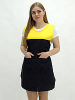 Фартук двойной хитон для продавца кассира уборщицы Олена (44-74) габардин черный/желтый р.44-50 (245434304-179-224)