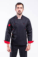 Китель шеф повара два съёмных передника + сетка на спине Прованс котон черный/красный р.44 (42-60) рукав длинный - спецодежда