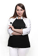 Китель шеф повара два съёмных передника + сетка на спине Прованс котон черный/белый р.44 (42-60) рукав длинный - спецодежда повара
