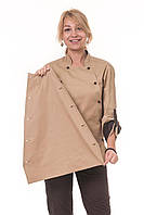 Китель шеф повара два съёмных передника + сетка на спине Прованс котон бежевый/шоколад р.44 (42-60) рукав длинный - спецодежда