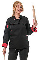 Китель шеф повара два съёмных передника + сетка на спине Прованс котон черный/красный р.44 (42-60) рукав длинный - спецодежда