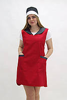 Фартук двойной хитон для продавца кассира уборщицы Афина-2 (44-74) саржа красный/темно-серый р.44-50 (2545373700-288-360)