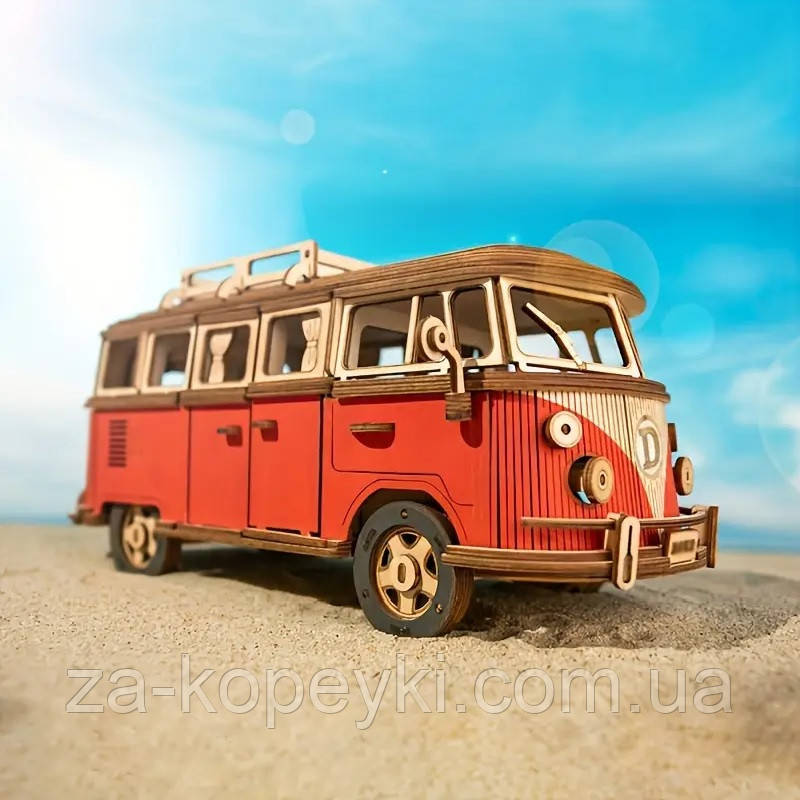 Конструктор Robotime 3D дерев'яний пазл модель Комбі Кемпервен ROKR Kombi Campervan DG-Q701 Червоний, фото 1