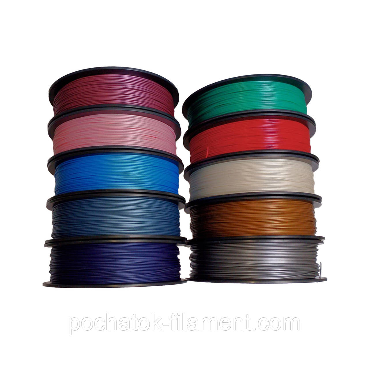 Набір 10в1 PLA філамент пластик для ЗD друку Pochatok Filament 1,75 мм. 0,75 кг. (10 металіків), фото 1