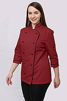 Китель повара женский с сеткой на спине Марсель котон бордовый/черный р.44 (42-76) рукав три чверти - спецодежда повара