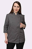 Китель повара женский с сеткой на спине Марсель котон темно-серый р.44 (42-76) рукав три чверти - спецодежда повара