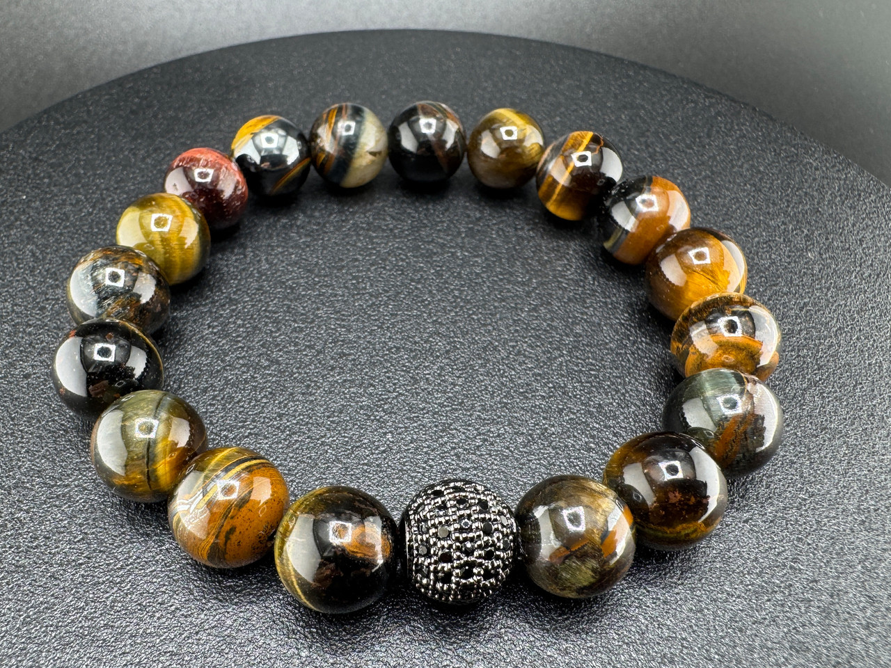 Браслет сили та захисту — з міксу каменів тигрового, побутового та соколиного ока, фото 1