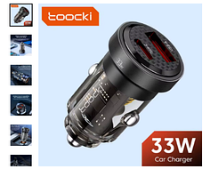 Автомобільна зарядка, з вольтметром Tooki 33W Quick Charge 3.0. Корпус скелетон — прозорий. 2 порти