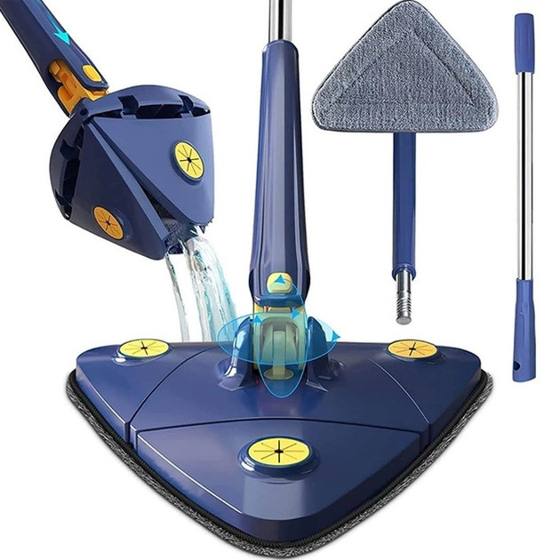 Висувна трикутна швабра з обертанням 360°, телескопічна ручка, насадка з мікрофібри, фото 1