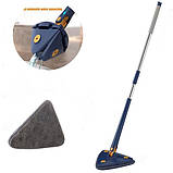Висувна трикутна швабра з обертанням 360°, телескопічна ручка, насадка з мікрофібри, фото 2