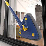 Висувна трикутна швабра з обертанням 360°, телескопічна ручка, насадка з мікрофібри, фото 3