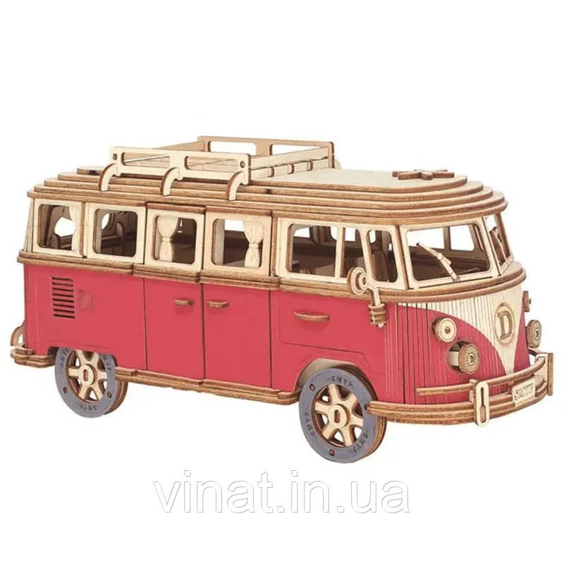 Конструктор Robotime 3D дерев'яний пазл модель Комбі Кемпервен ROKR Kombi Campervan DG-Q701 Червоний, фото 1