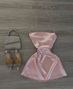 Сатинова сукня-комбінація на зав’язках з королівського атласу Рожевий XS-S, M-L