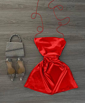 Сатинова сукня-комбінація на зав’язках з королівського атласу Червоний XS-S, M-L