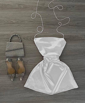 Сатинова сукня-комбінація на зав’язках з королівського атласу Молочний XS-S, M-L