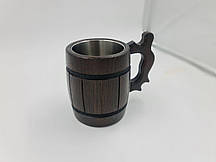 Дерев'яний пивний кухоль з металевою вставкою ручної роботи 0.5 л.