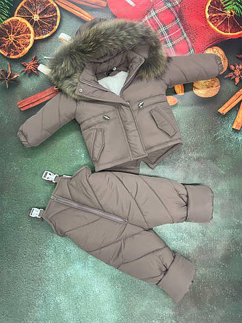 Зимовий дитячий теплий костюм від 1 року розміри 80-86 86-92 92-98 98-104 курточка та штанці - хутро єнота, фото 1