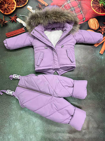 Зимовий дитячий теплий костюм від 1 року розміри 80-86 86-92 92-98 98-104 курточка та штанці - хутро єнота, фото 1