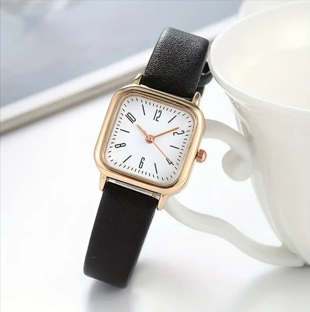 Красивий та елегантний жіночий годинник квадратної форм,  чорний, фото 1