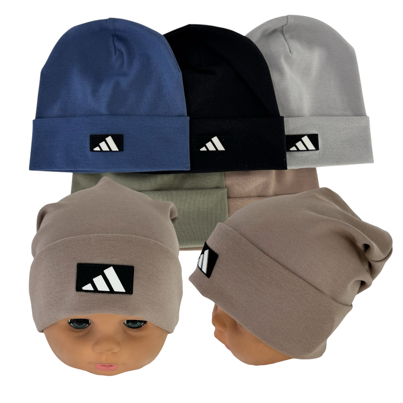 ОПТ Шапка трикотажна для хлопчика, подвійна, р. 44-46 (5 шт./набір), фото 1