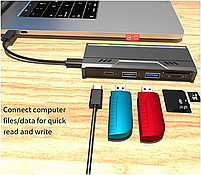 Зовнішня кишеня Flyjie A600 для NVMe (PCIe) M2 SSD USB 3.1 Type-C з USB хабом і картридером чорний з червоним, фото 8