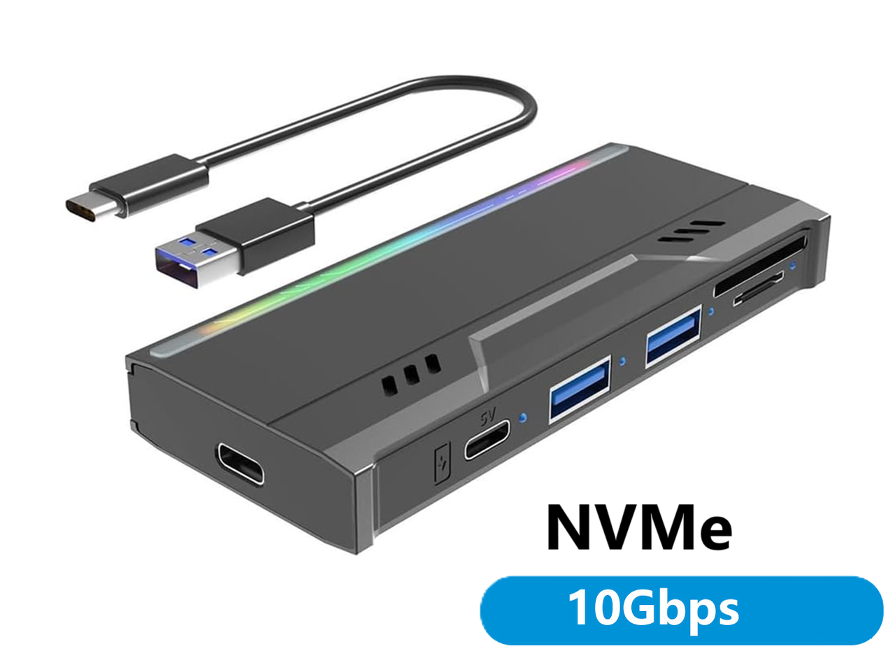 Зовнішня кишеня Flyjie A600 для NVMe (PCIe) M2 SSD USB 3.1 Type-C з USB хабом і картридером чорний, фото 1