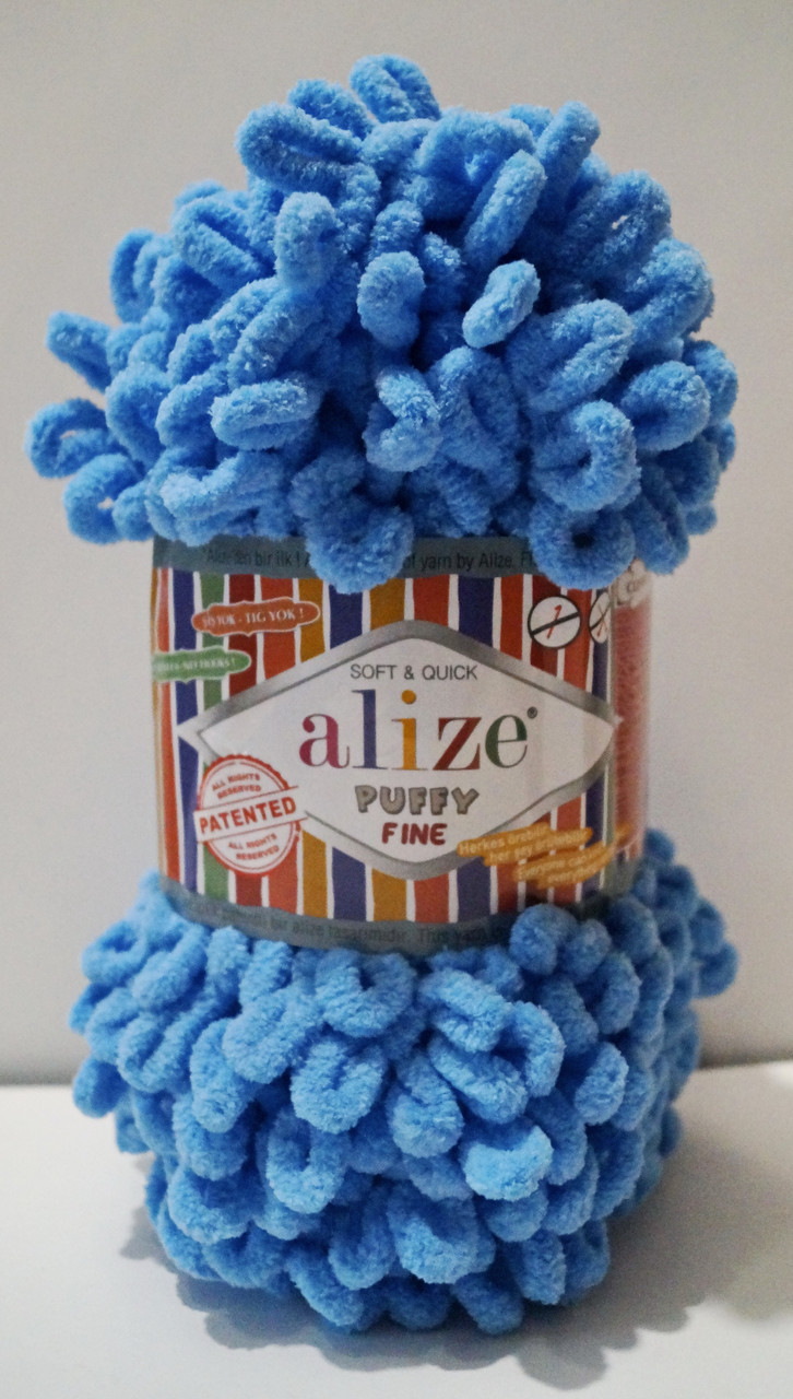Нитки пряжа для в'язання велюрова плюшева петлями PUFFY FINE Пуффи Файн № 112 - блакитний, фото 1