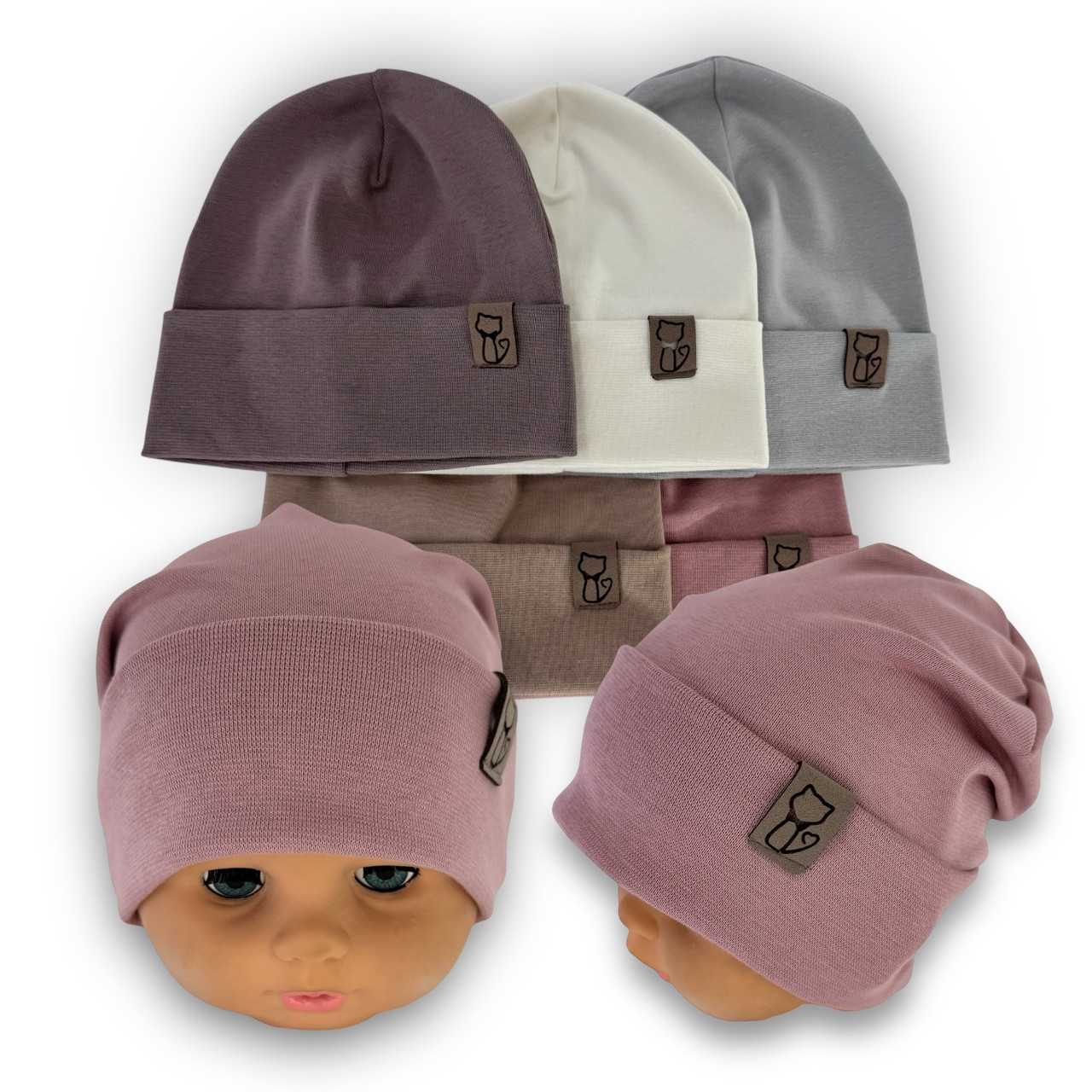 ОПТ Шапка трикотажна для дівчаток, подвійна р. 44-46 (5 шт./набір), фото 1